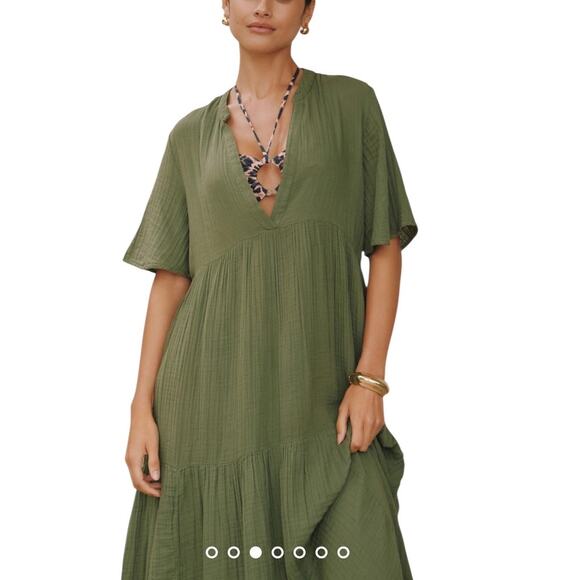 NWT Anthropologie The Kallie Flowy Green Moss Maxi Dress Relaxed Fit Size Large - Picture 4 of 12